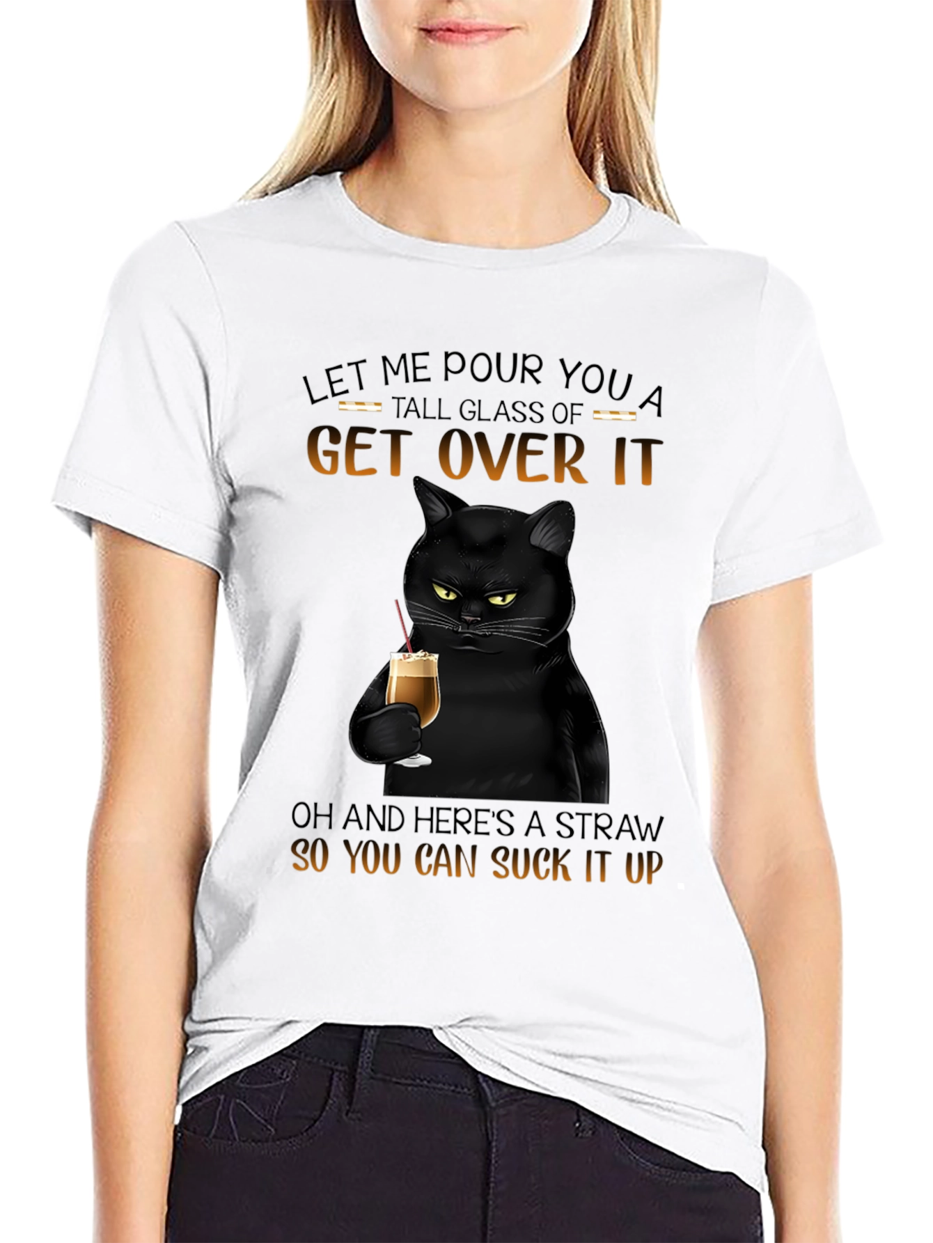 Black Sarcastic Cat Get Over It T-Shirt view 9