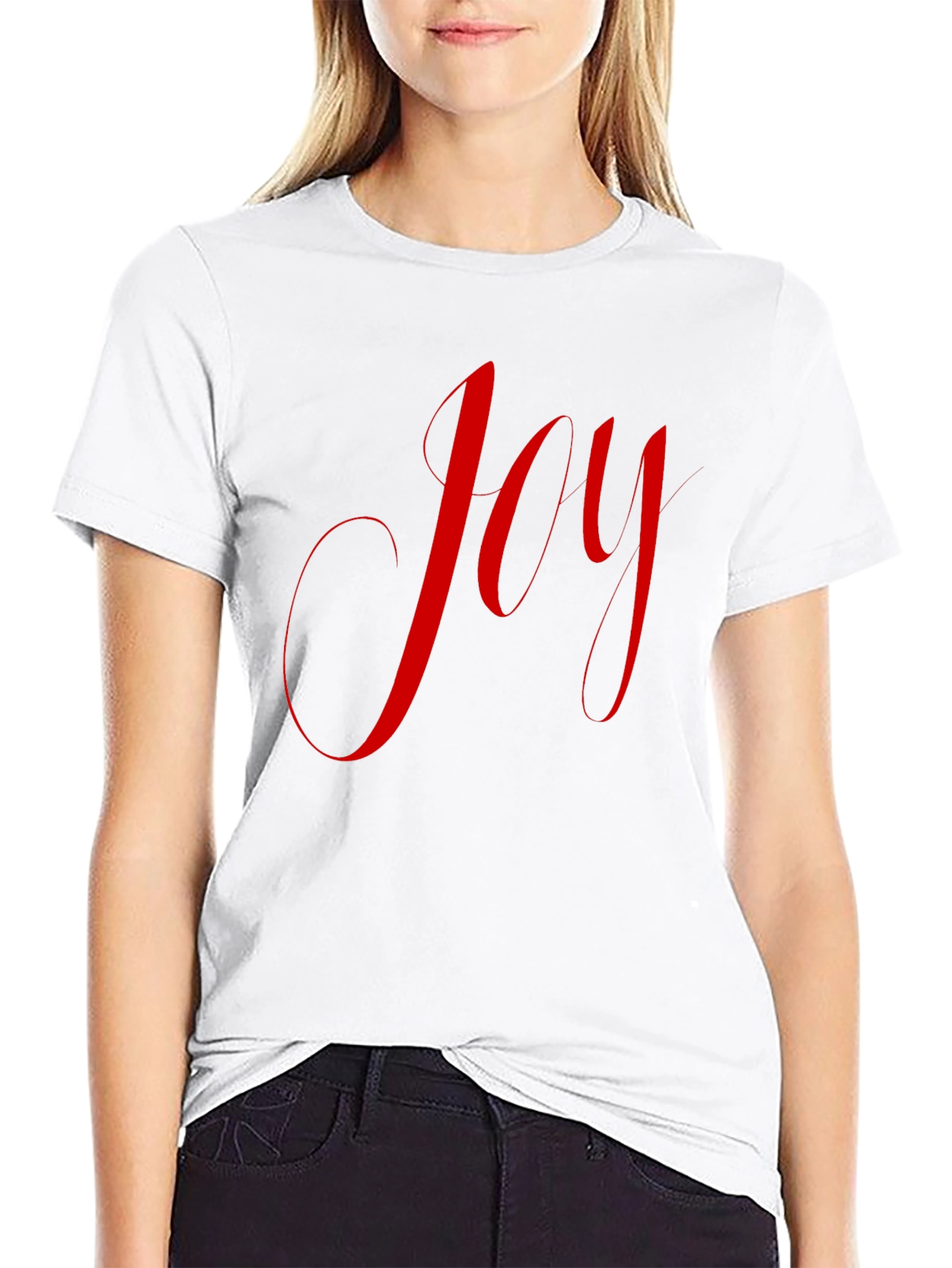 Black Joyful Red Script on Black T-Shirt view 9