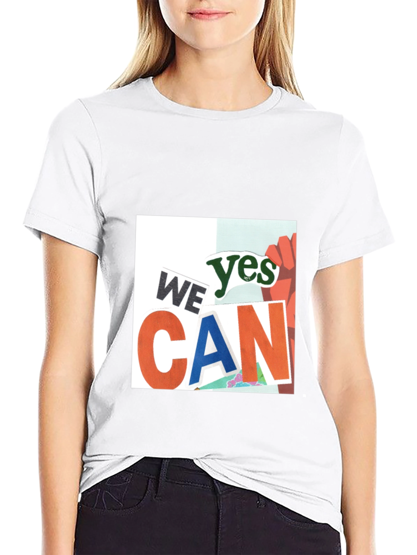 Black We Yes Can Graphic Print Black T-Shirt view 9