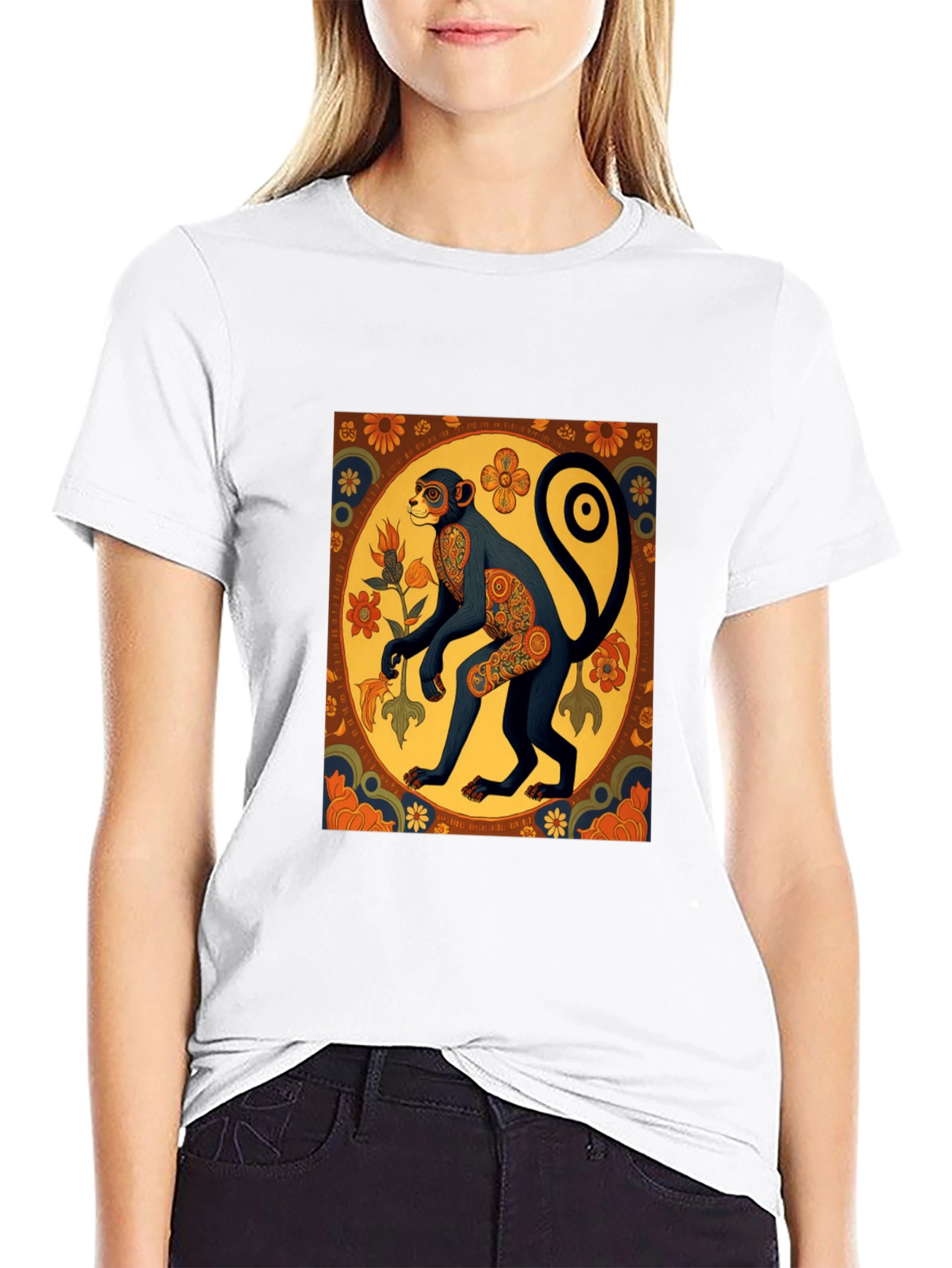 Black Retro Monkey Art Graphic Tee view 9