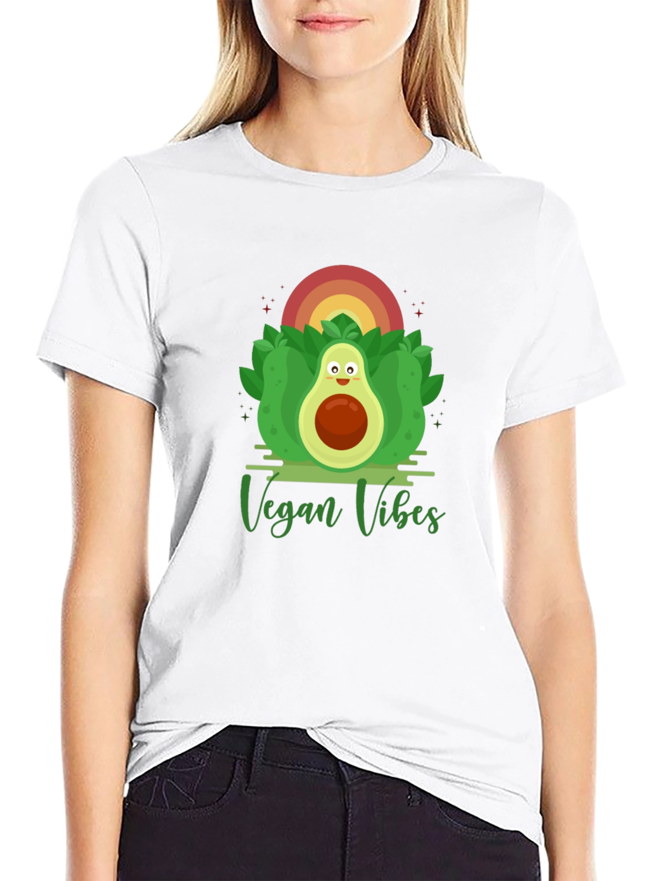 Black Vegan Vibes Graphic Tee - Avocado Design view 9