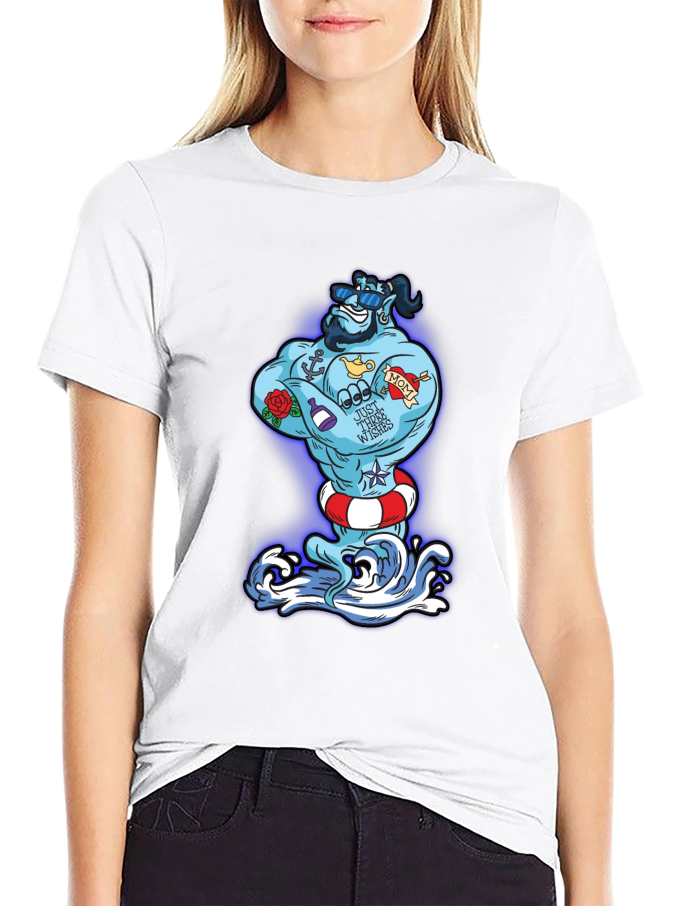 Black Cartoon Genie Tattoo T-Shirt view 9