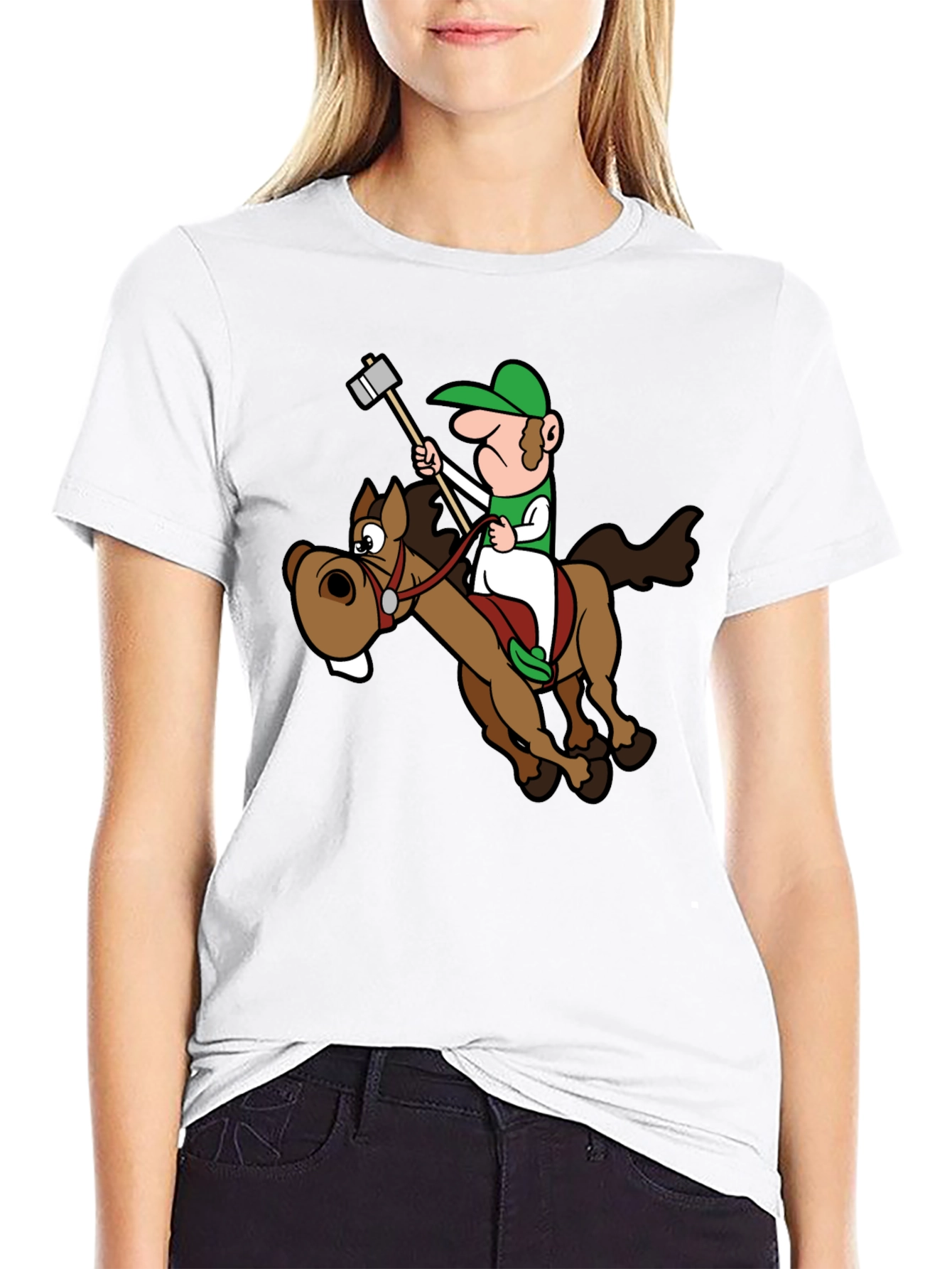 Black Novelty Cartoon Horse Rider T-Shirt view 9