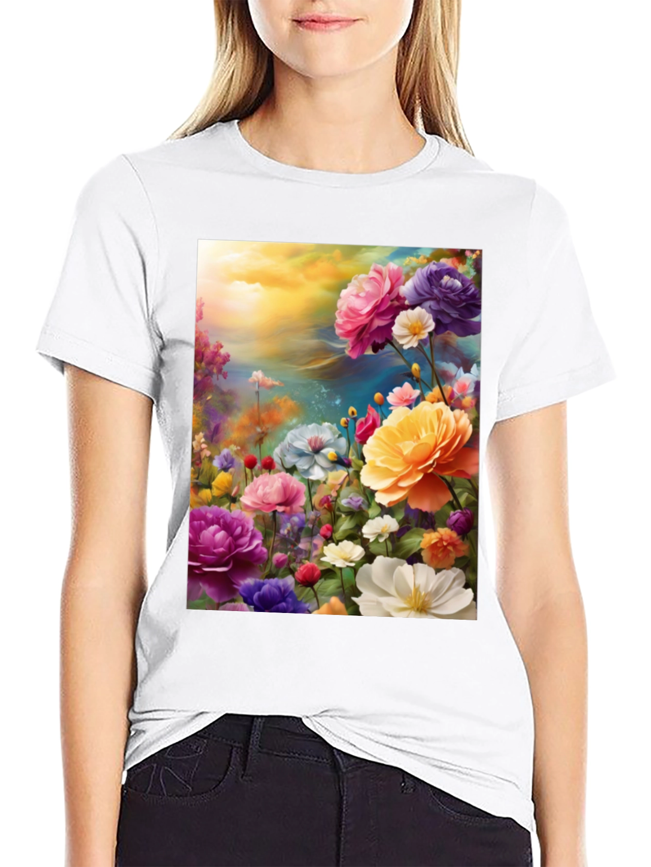 Black Floral Art Print Black T-Shirt view 9