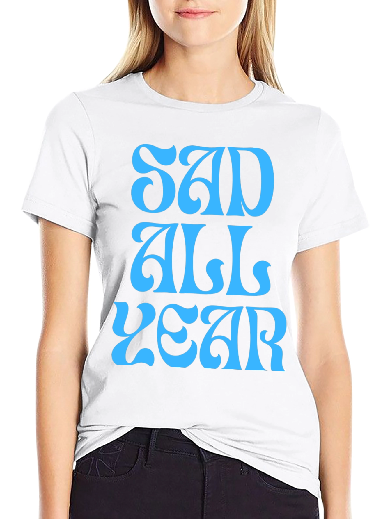 Sad All Year Graphic T-Shirt - Black - 9
