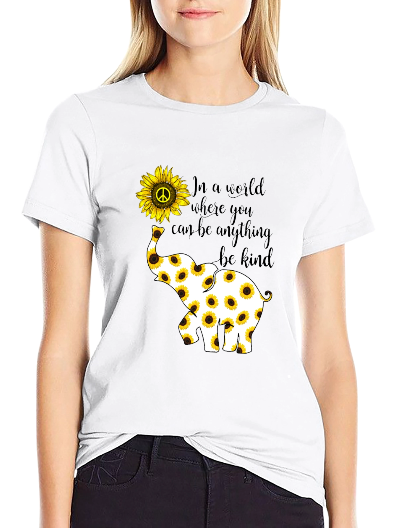 Black Sunflower Elephant Graphic Tee - Be Kind view 9