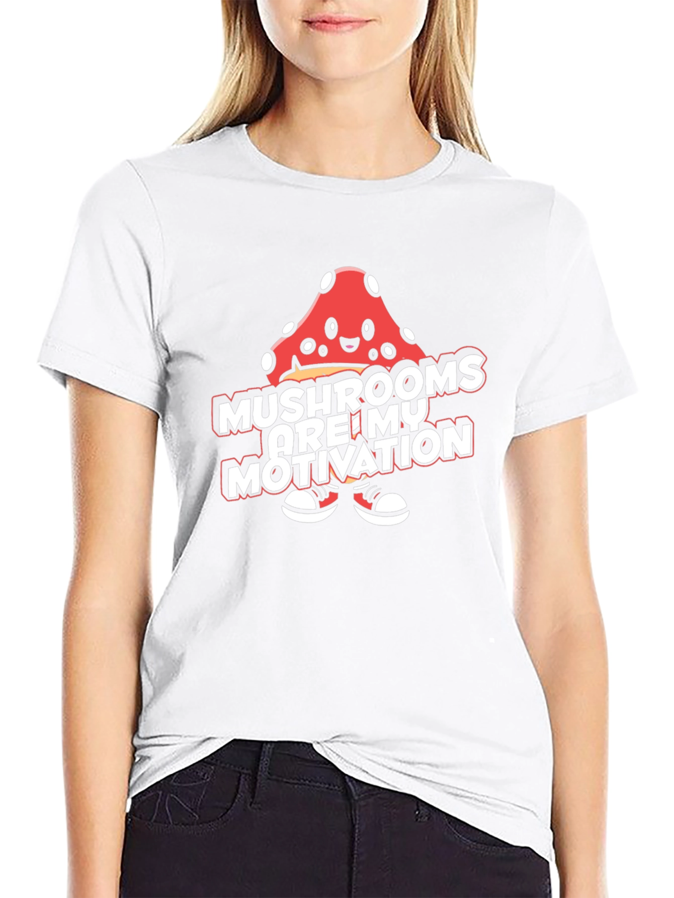 Black Mushroom Motivation Tee - Black Graphic T-Shirt view 9