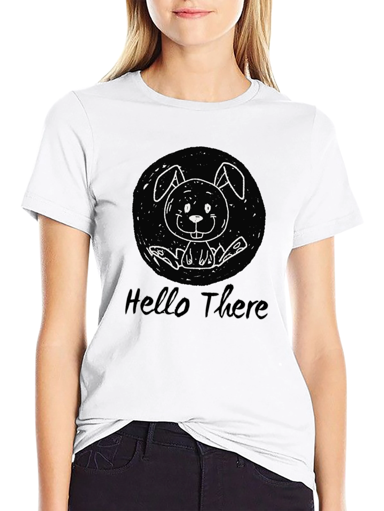 Black Hello There Bunny Graphic T-Shirt - Unisex Cotton Tee view 9