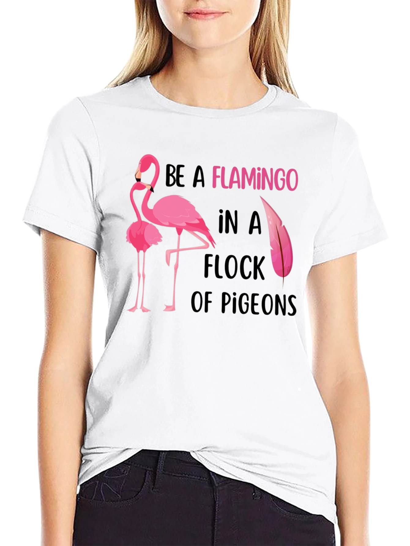 Black Be a Flamingo Graphic Tee - Statement T-Shirt view 9