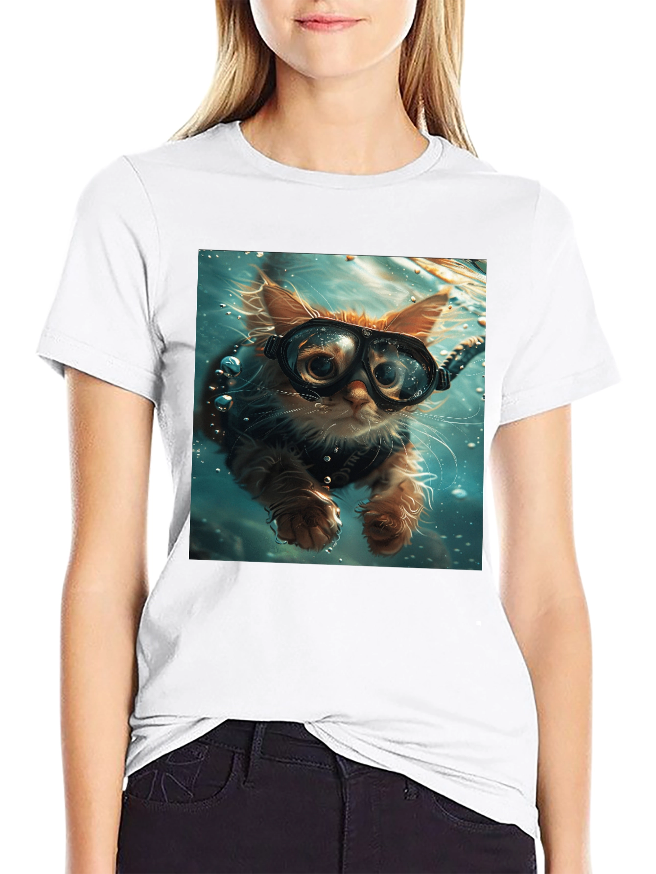 Black Diving Cat T-Shirt - Novelty Graphic Tee view 9