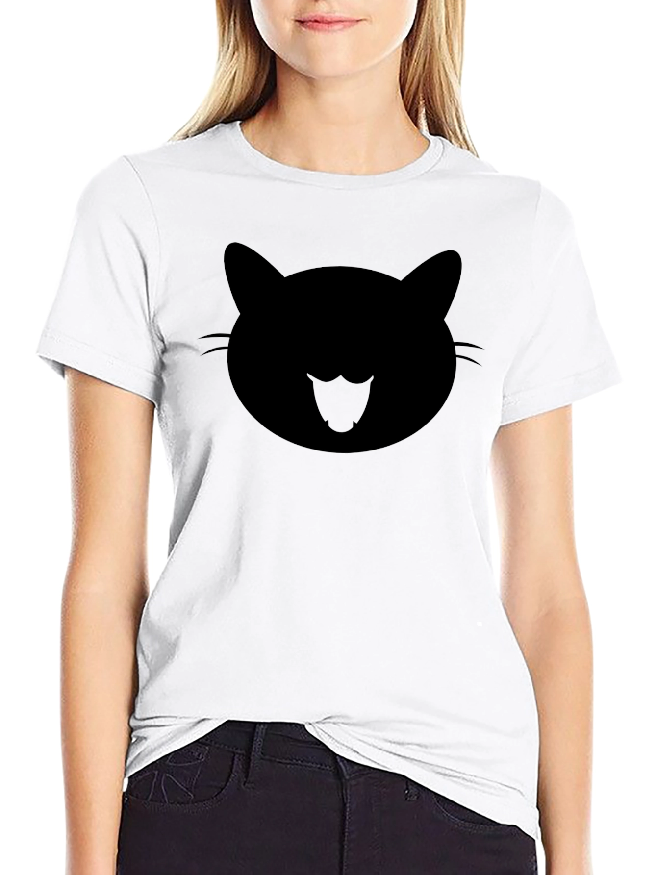 Black Cool Cat Face Graphic Black T-Shirt view 9