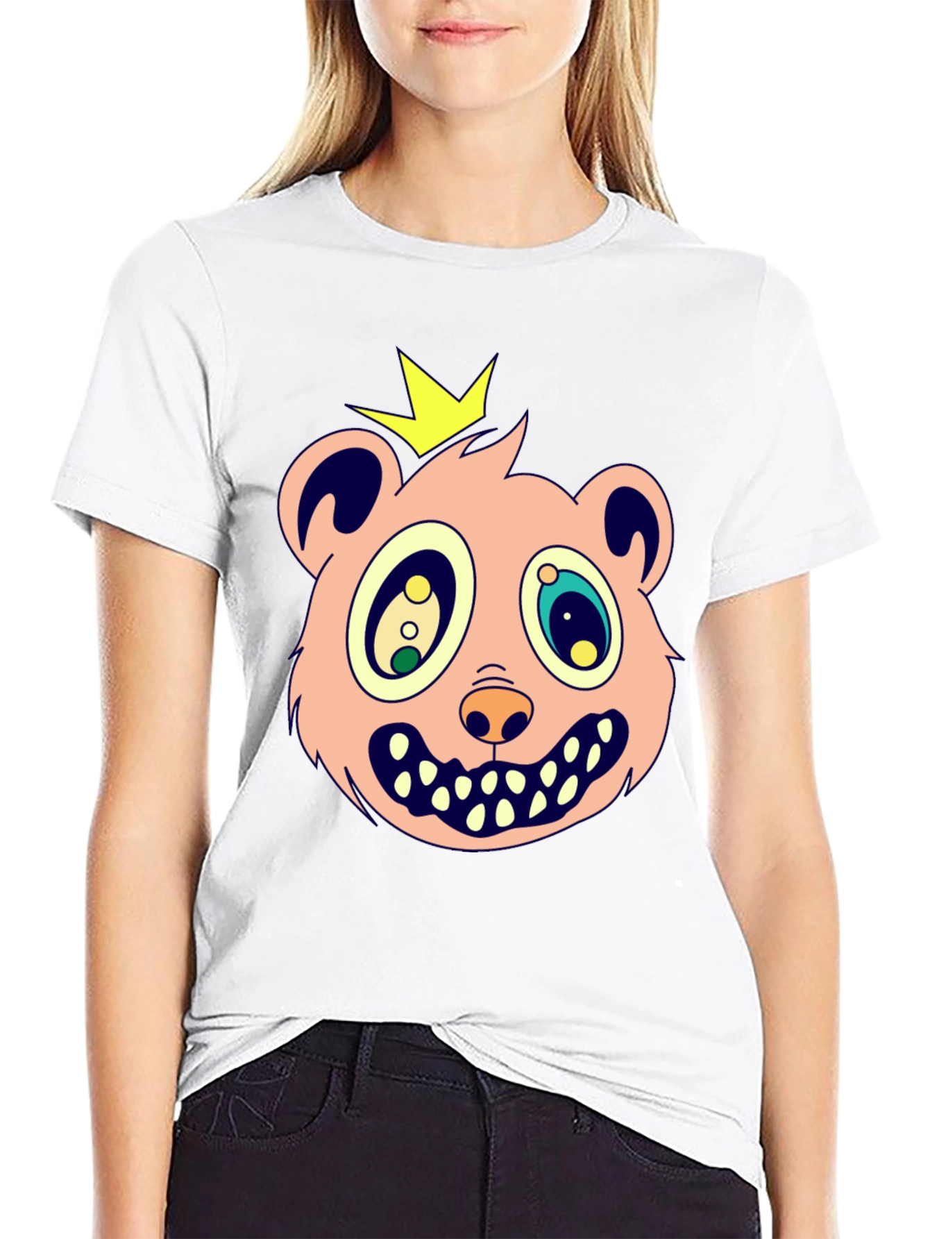Black Cartoon Bear King Graphic Tee view 9