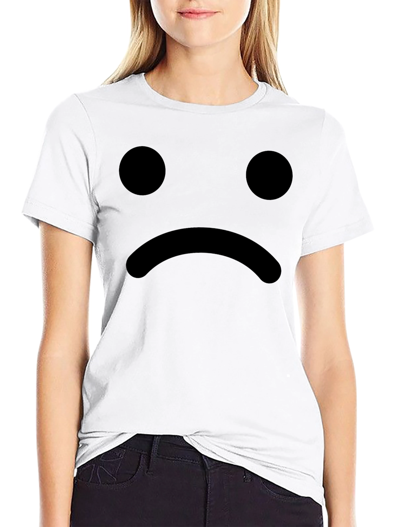 Black Sad Face Graphic Tee - Black Cotton Comfort view 9