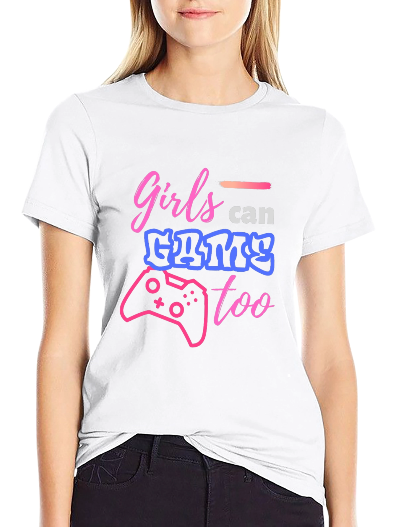 Black Girls Can Game Too Black Graphic Tee view 9