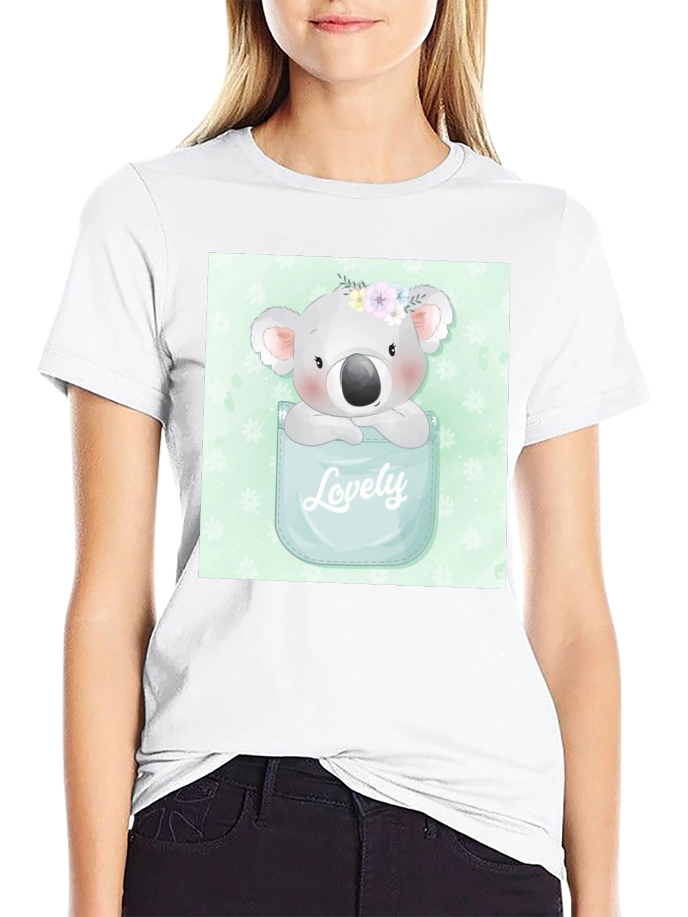 Black Koala 'Lovely' Pocket T-Shirt - Adorable Graphic Tee view 9