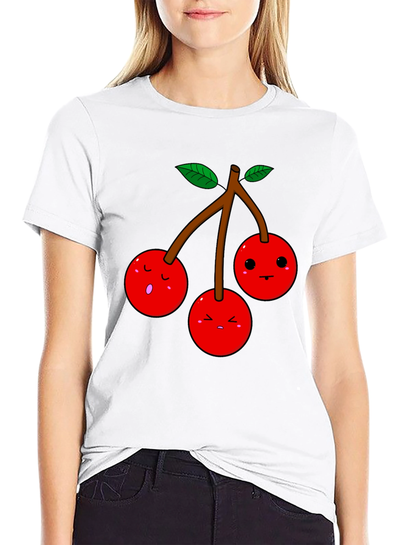Black Kawaii Cherry T-Shirt - Unisex Funny Fruit Tee view 9