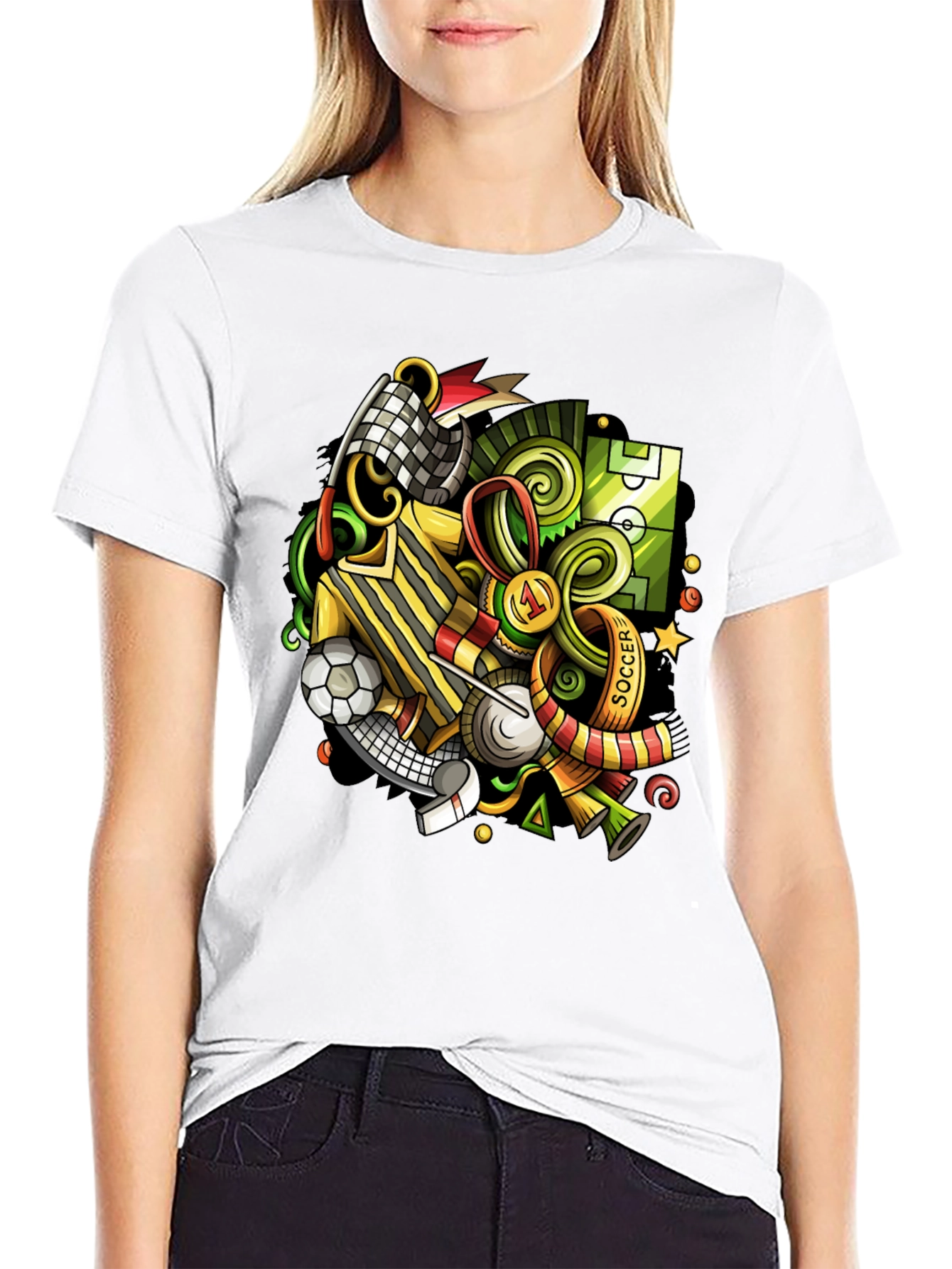 Black Soccer Cartoon Graphic T-Shirt view 9