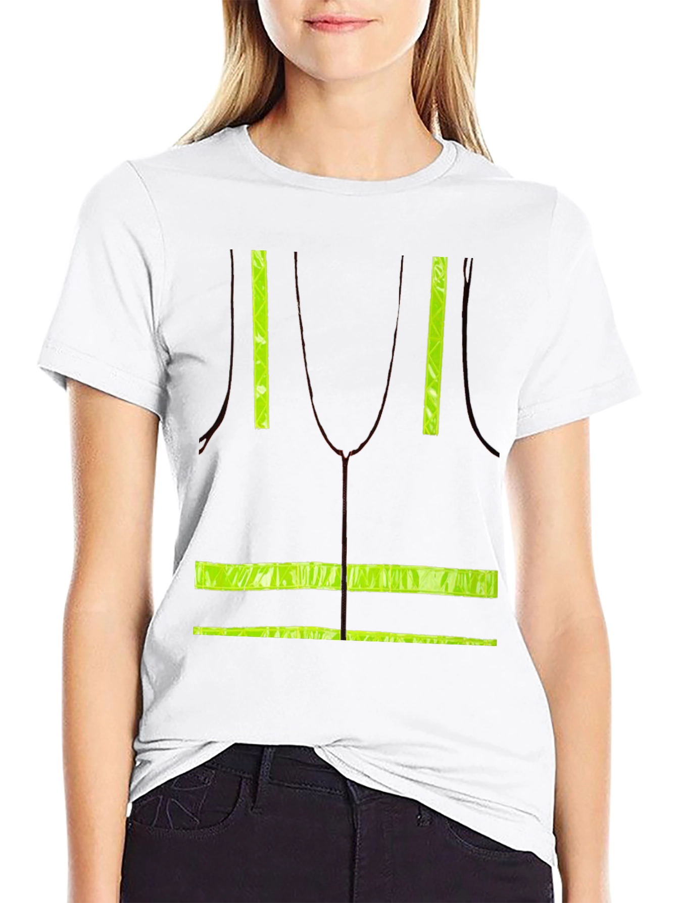 Black Safety Vest Print T-Shirt view 9