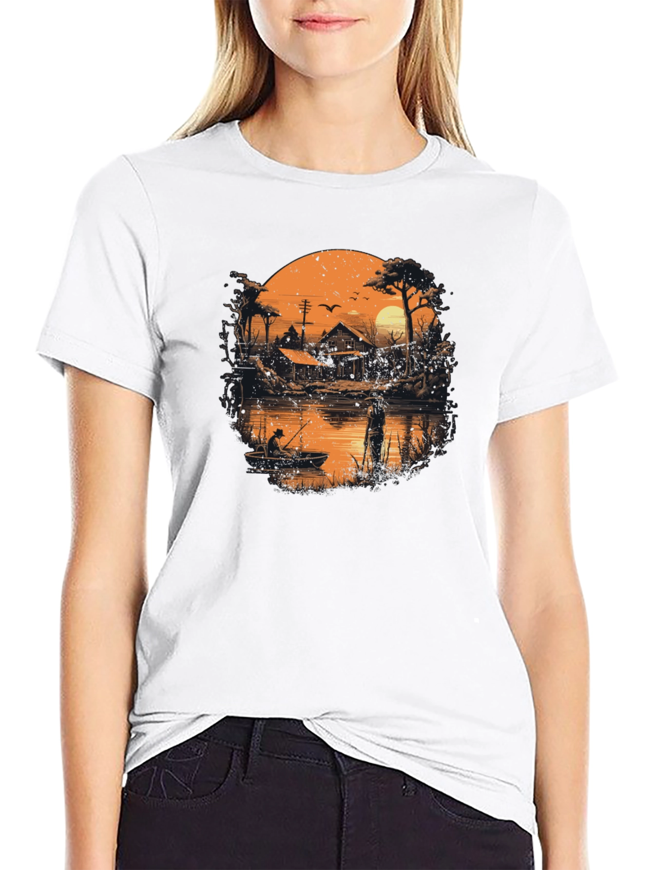 Black Fishing at Sunset Graphic T-Shirt view 9