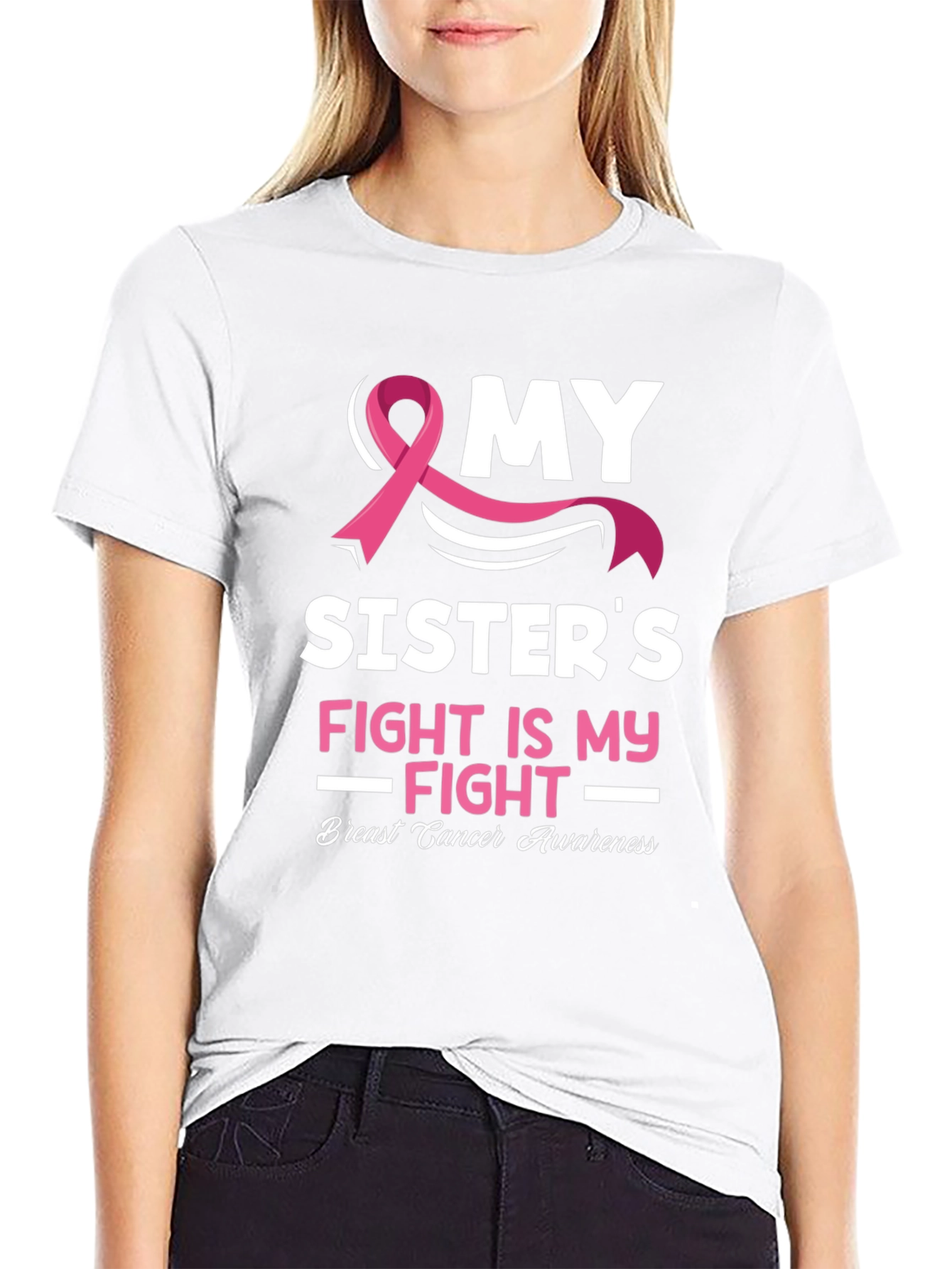 Black My Sister's Fight Breast Cancer Awareness T-Shirt view 9