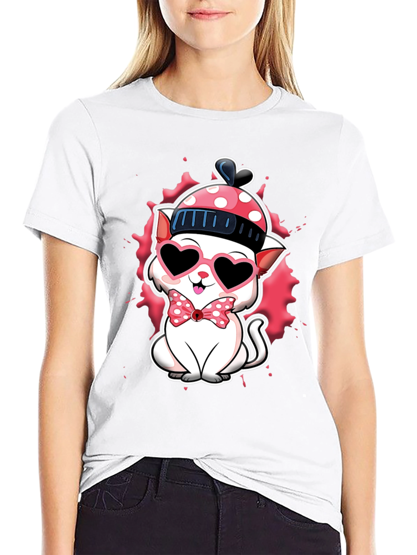 Black Cute Valentine Cat T-Shirt view 9
