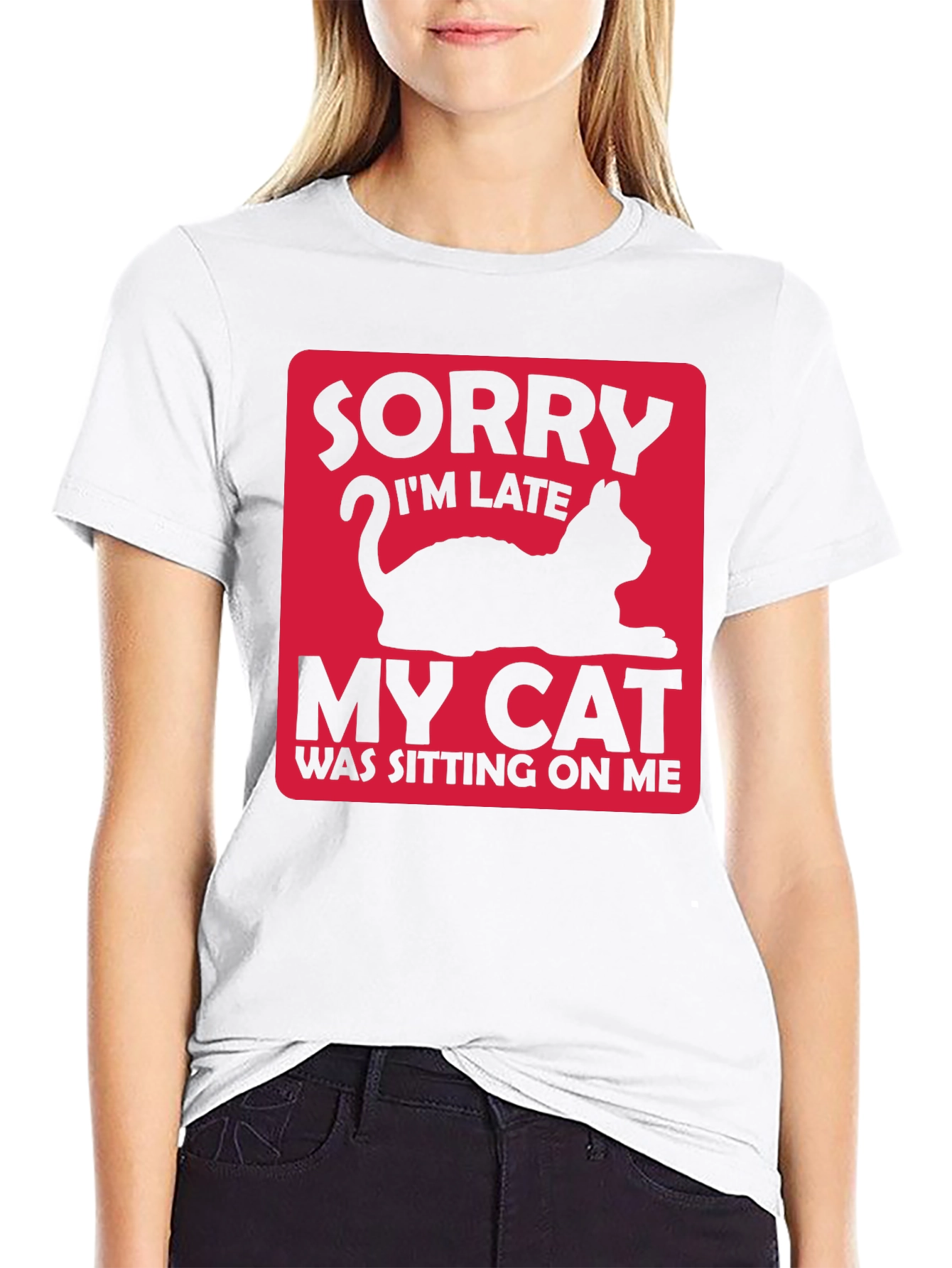 Black Funny Cat Lover T-Shirt: Sorry I'm Late view 9