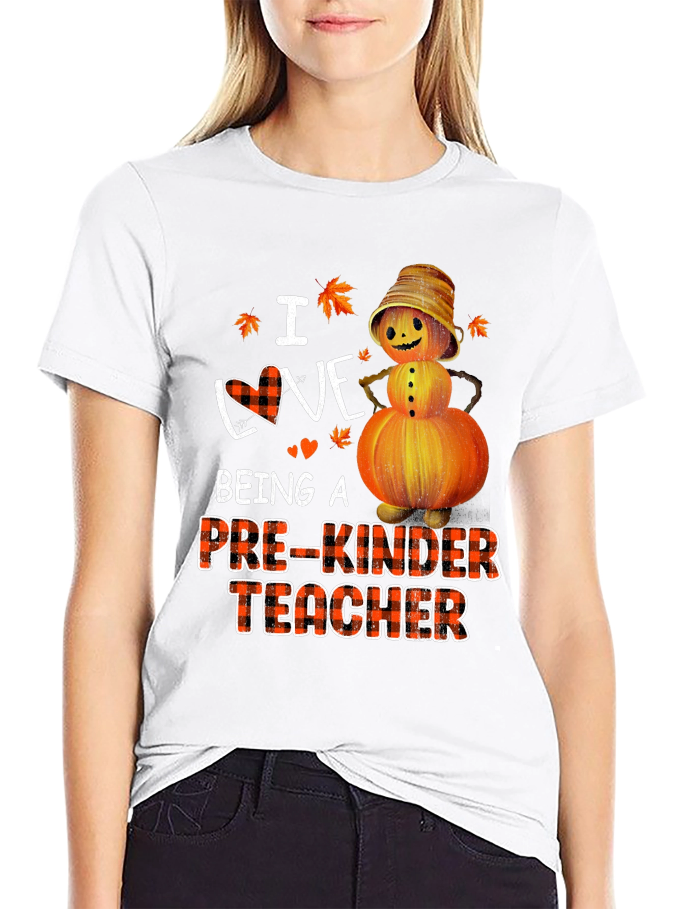 Black Pre-Kinder Teacher Fall Pumpkin T-Shirt view 9