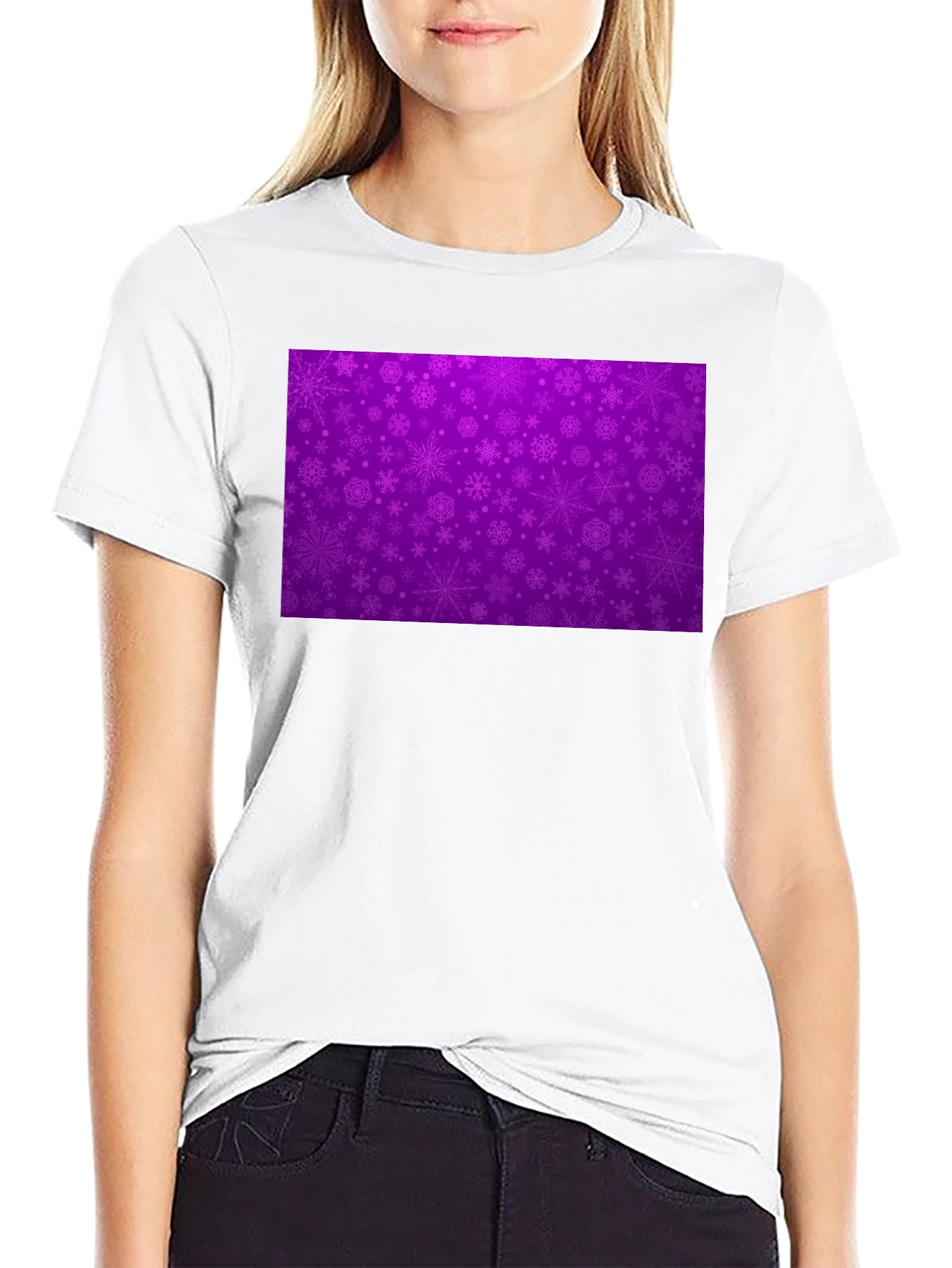 Black Purple Snowflake Pattern T-Shirt view 9