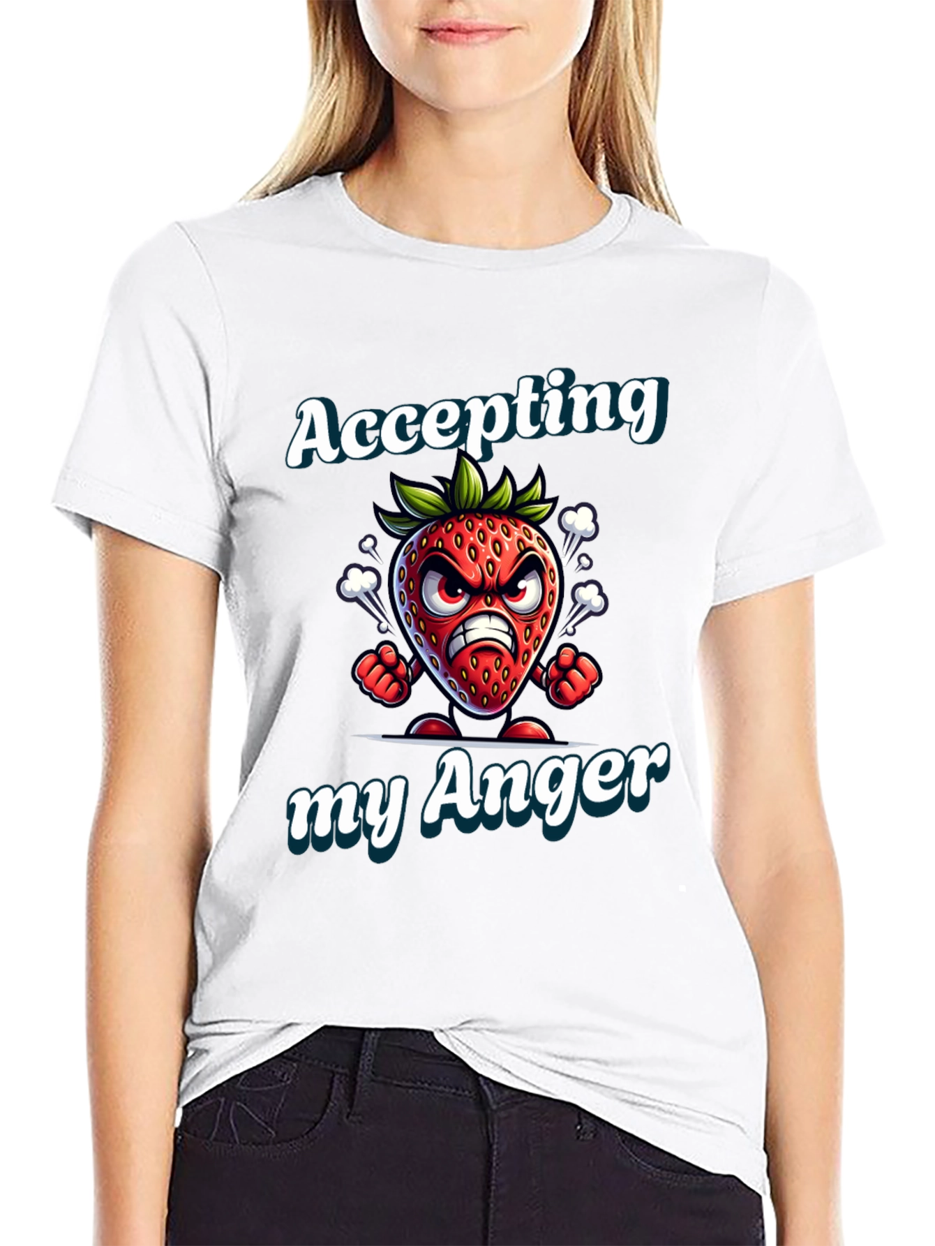 Black Accepting My Anger Strawberry Graphic T-Shirt view 9