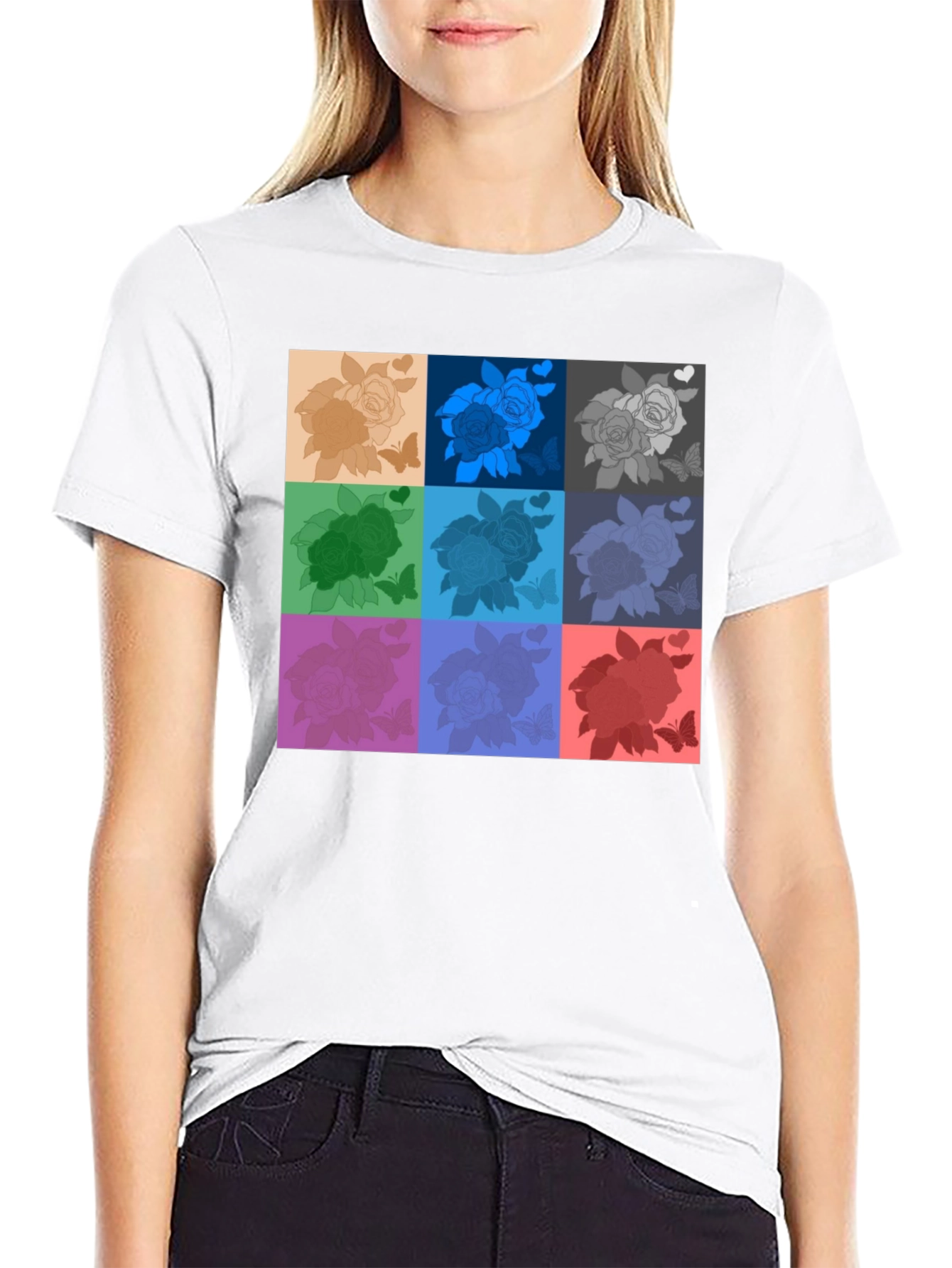 Black Retro Rose Pop Art T-Shirt - Stylish Graphic Tee view 9