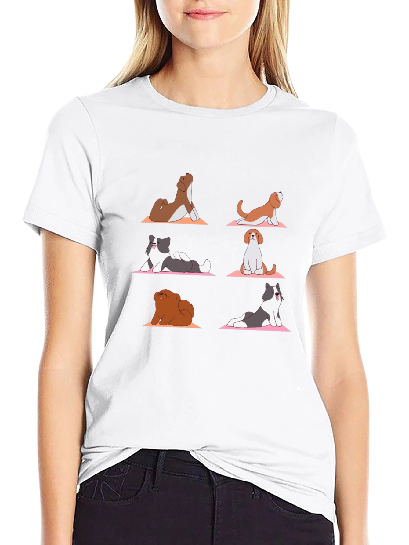 Black Yoga Dog T-Shirt: Funny Cartoon Graphic Tee view 9