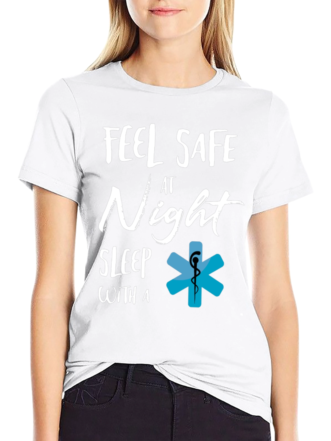 Black Feel Safe at Night T-Shirt, EMS Star of Life Tee view 9