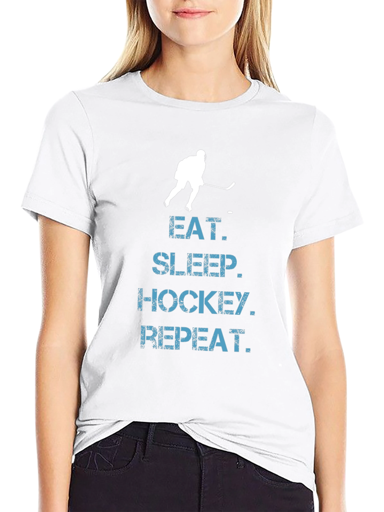 Black Eat Sleep Hockey Repeat T-Shirt - Black Graphic Tee view 9