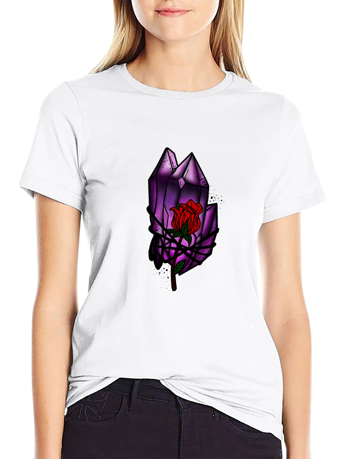 Black Crystal Rose Graphic Tee - Stylish Black T-Shirt view 9