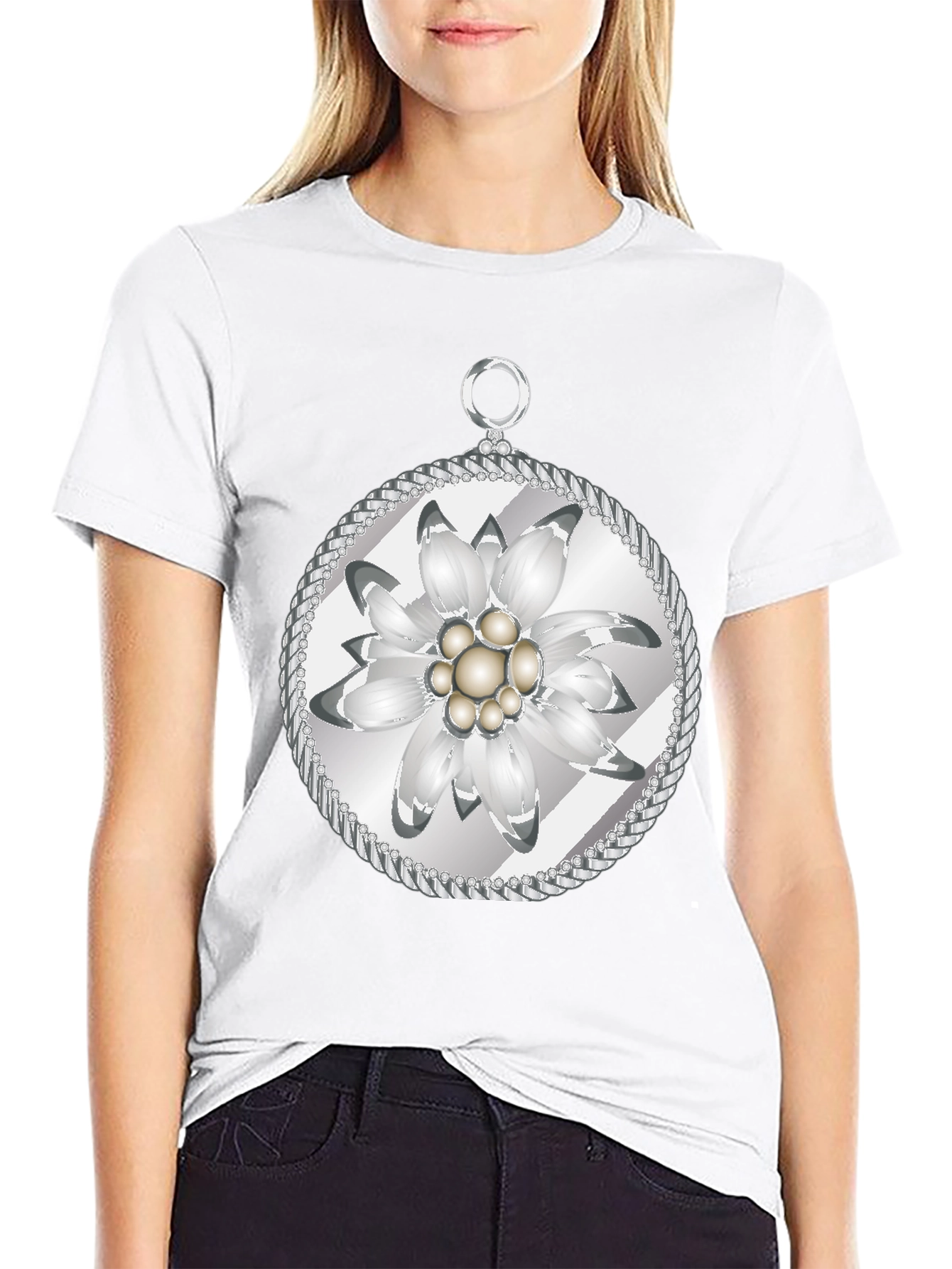 Edelweiss Flower T-Shirt - Black Cotton Tee - 9