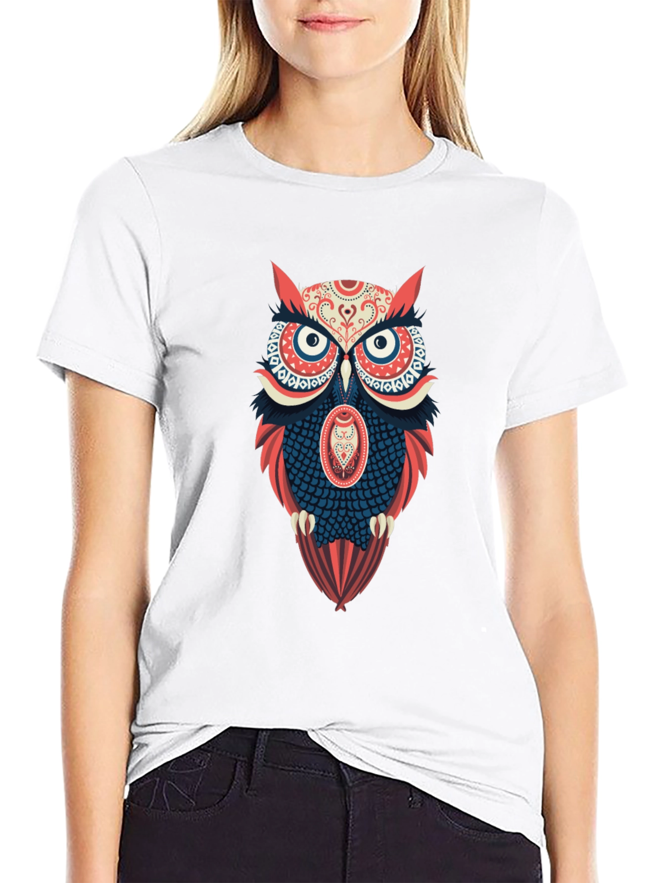 Black Owl Graphic Print Men's Black T-Shirt view 9