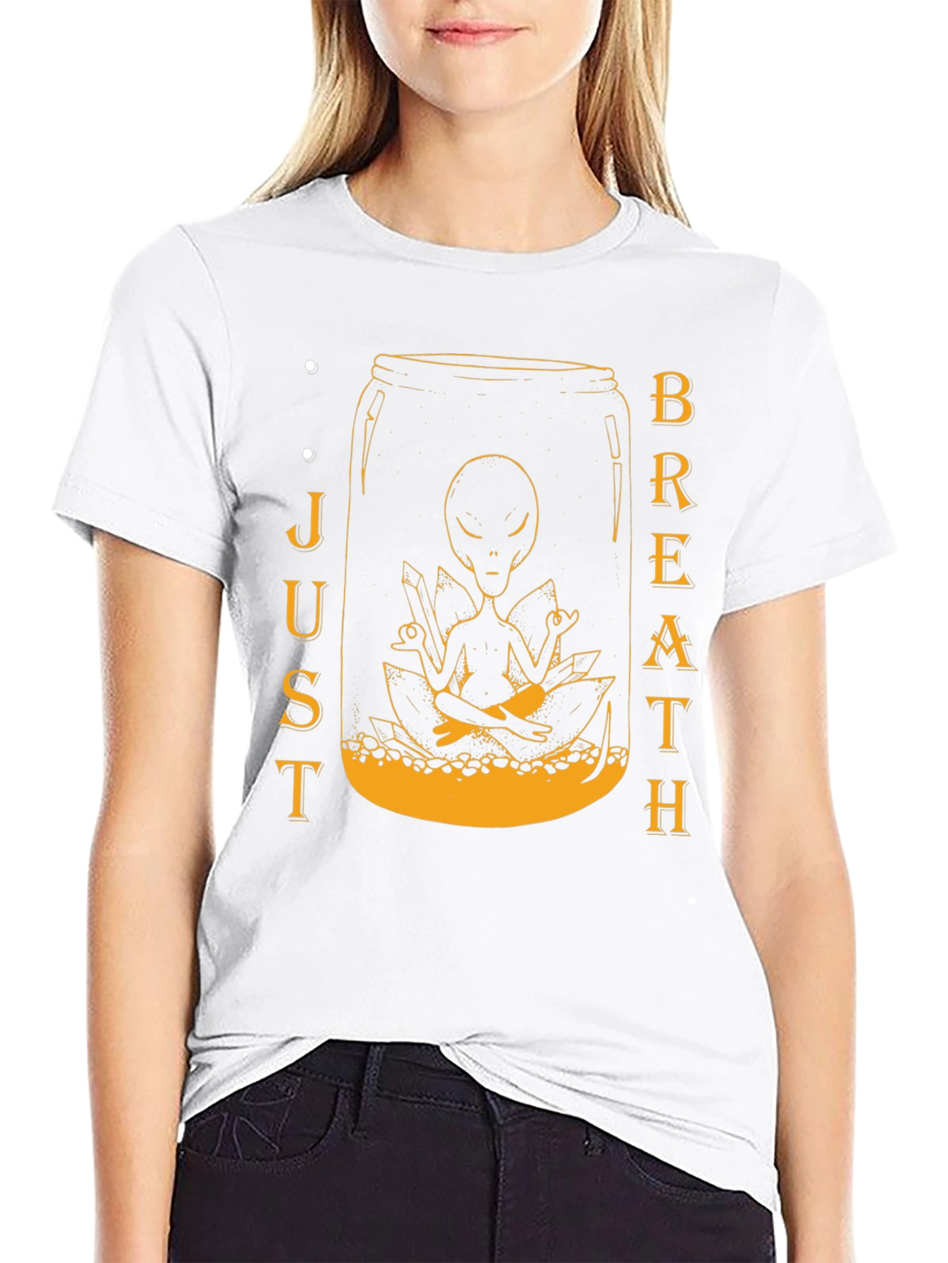 Black Alien Meditation Jar Graphic Tee - Just Breathe T-Shirt view 9