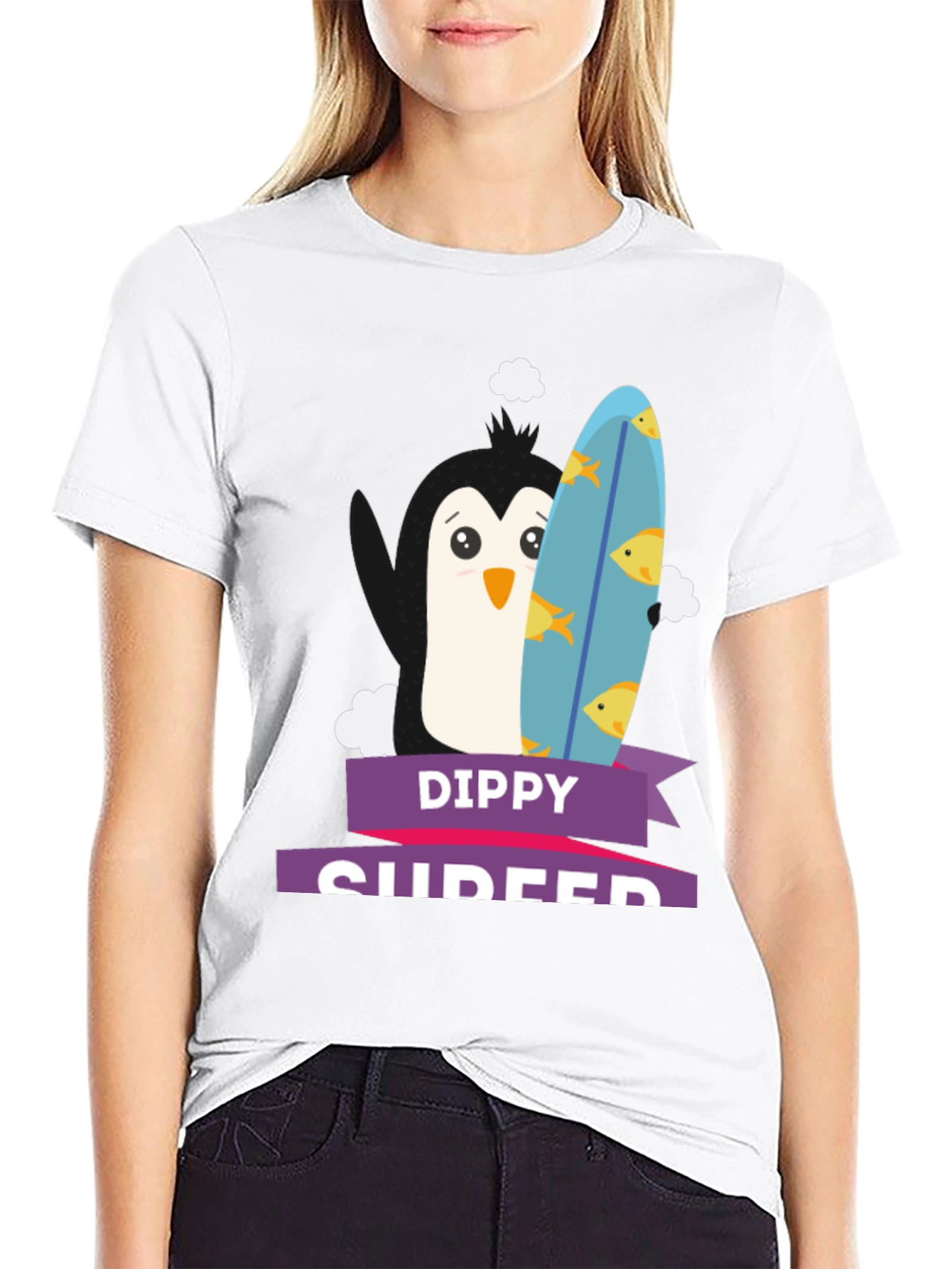 Black Dippy Surfer Graphic Tee - Penguin Surfboard Shirt view 9