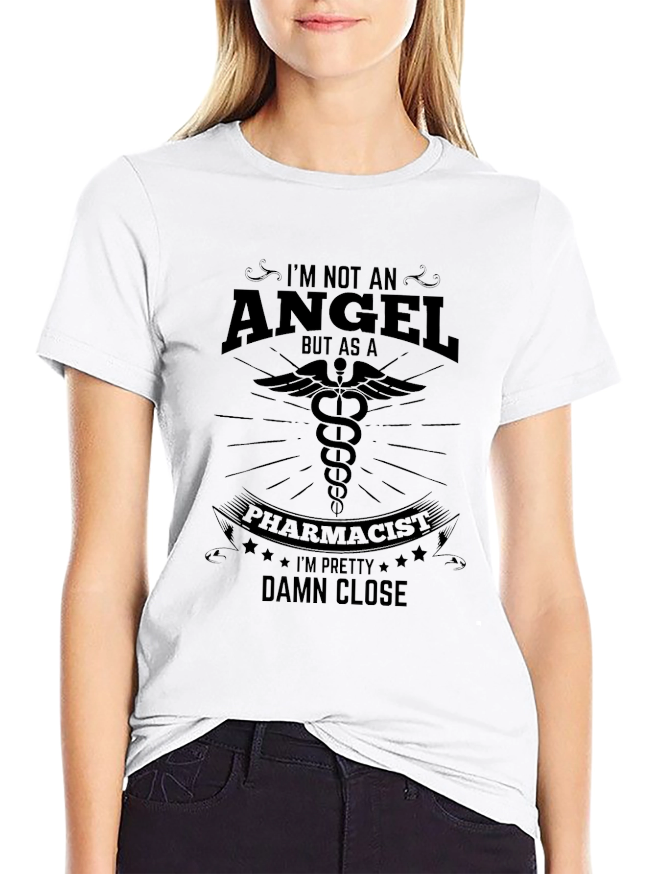 Black Pharmacist Angel Graphic Tee - Black Cotton Blend view 9