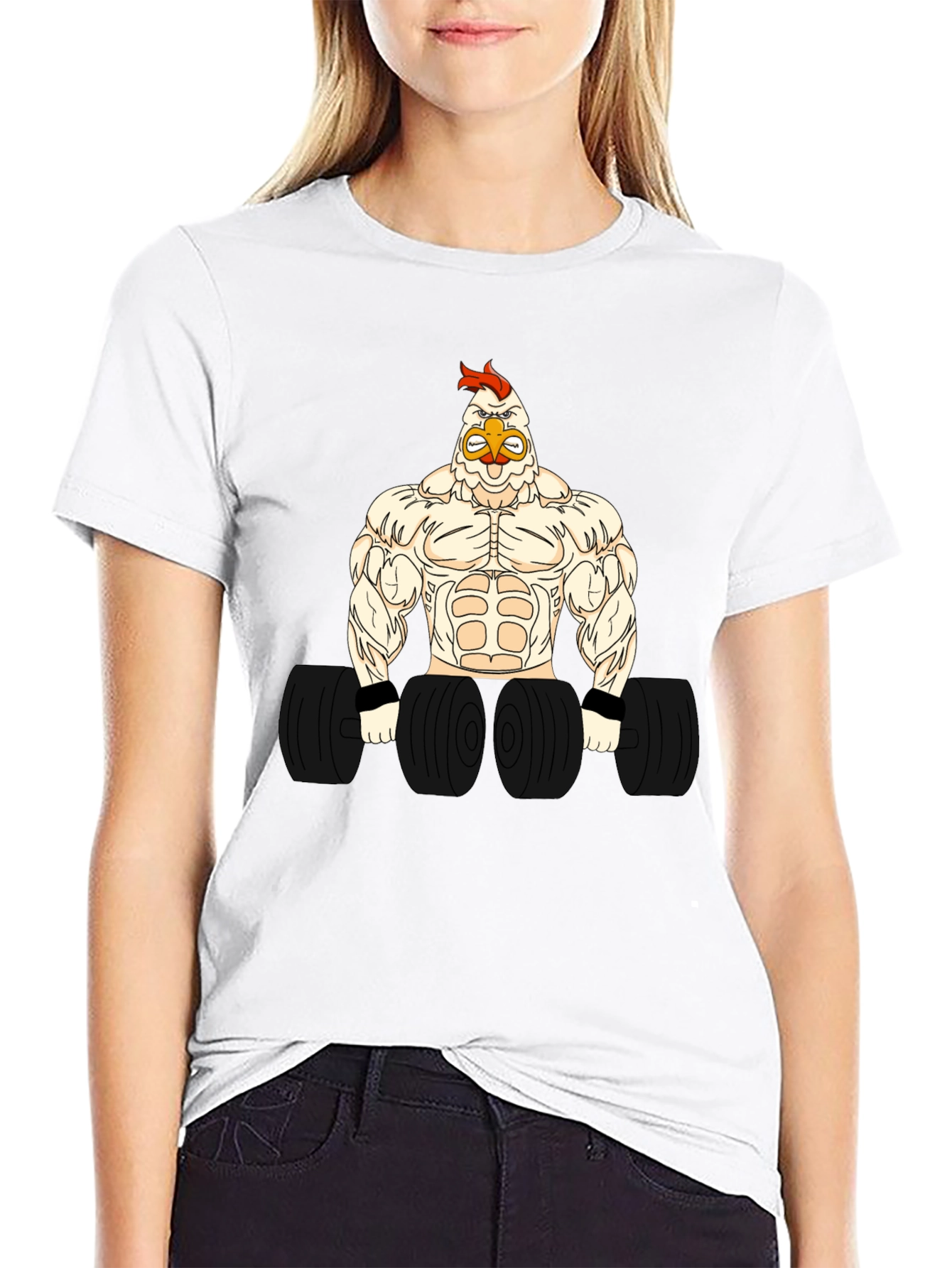 Black Funny Gym Chicken Graphic T-Shirt - Bodybuilder Rooster view 9