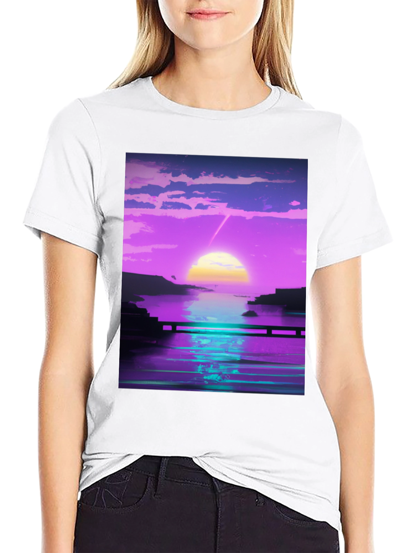Black Vaporwave Sunset Graphic Tee - Retro Style view 9