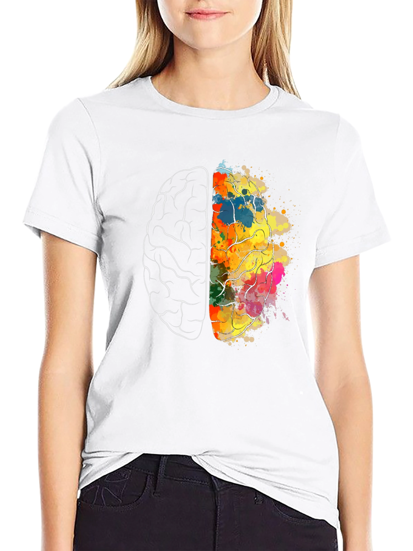 Black Brain Art Graphic T-Shirt - Creative Mind Tee view 9