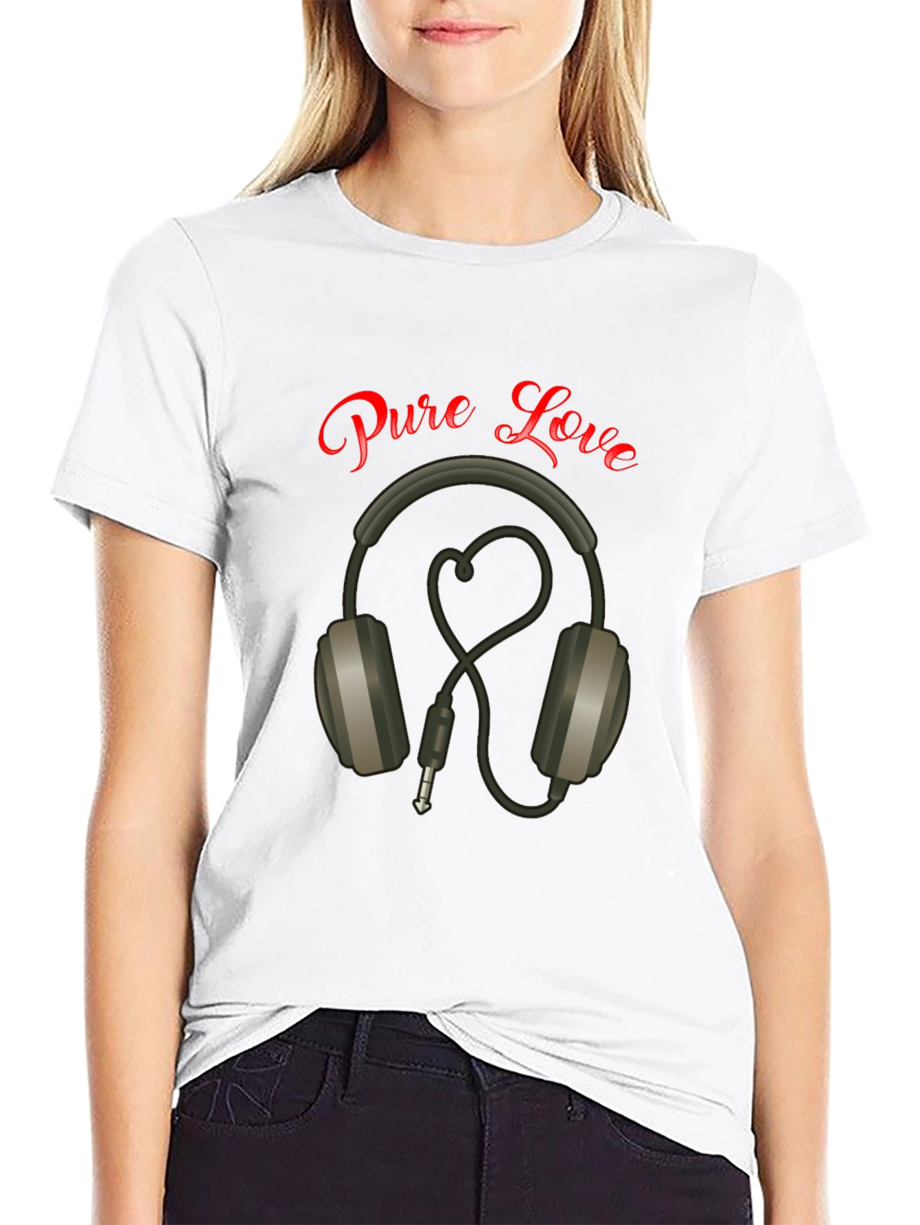 Black Pure Love Headphones Graphic Tee view 9