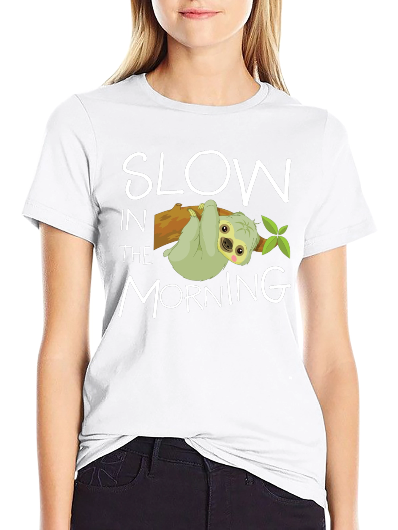 Black Slow In The Morning Sloth Graphic Tee view 9