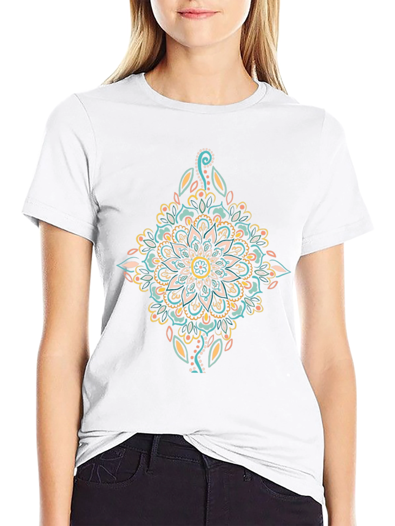 Black Mandala Graphic Print Black T-Shirt view 9