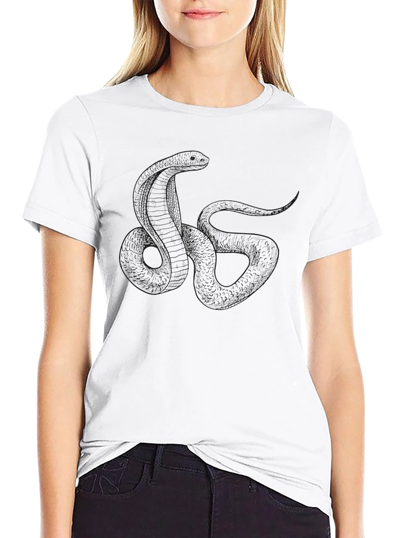 Black Men's Black Snake Print Crew Neck T-Shirt view 9