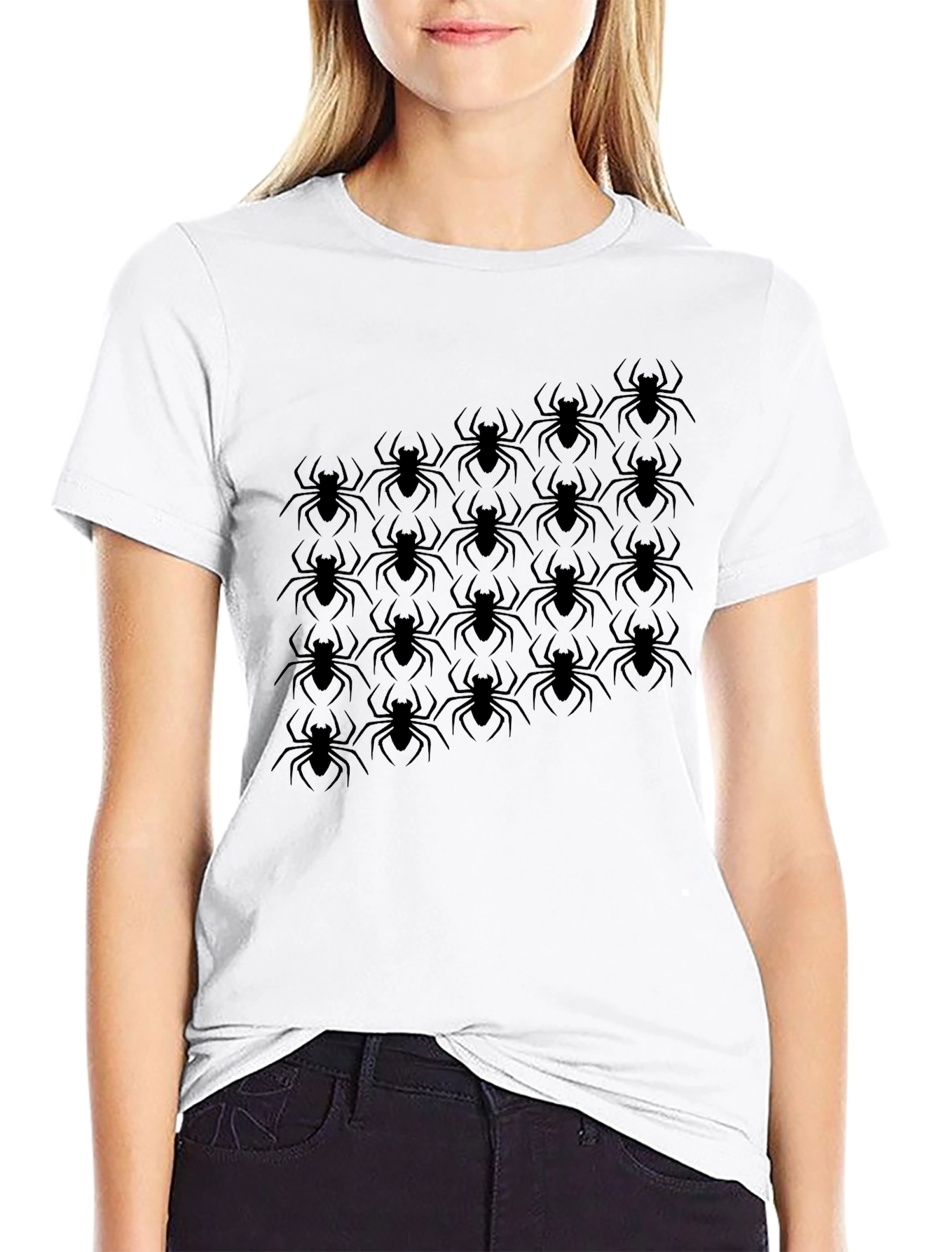 Black Spider Graphic Tee - Black Short Sleeve Cotton T-Shirt view 9