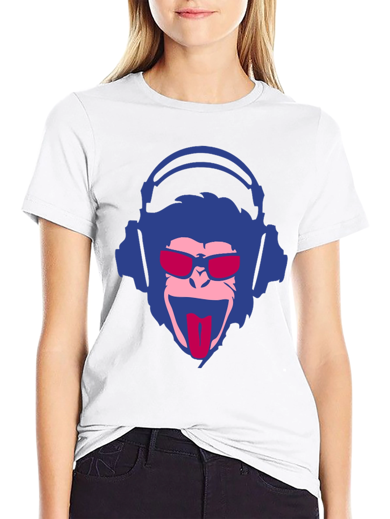 Black Cool Monkey Graphic Tee - Funny DJ Monkey T-Shirt view 9
