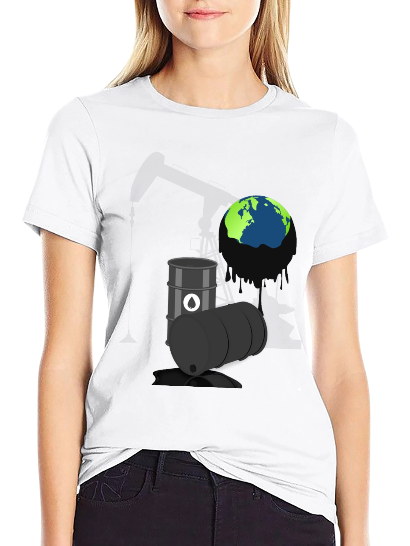 Black Eco-Awareness Graphic Tee - Oil & Earth Design view 9