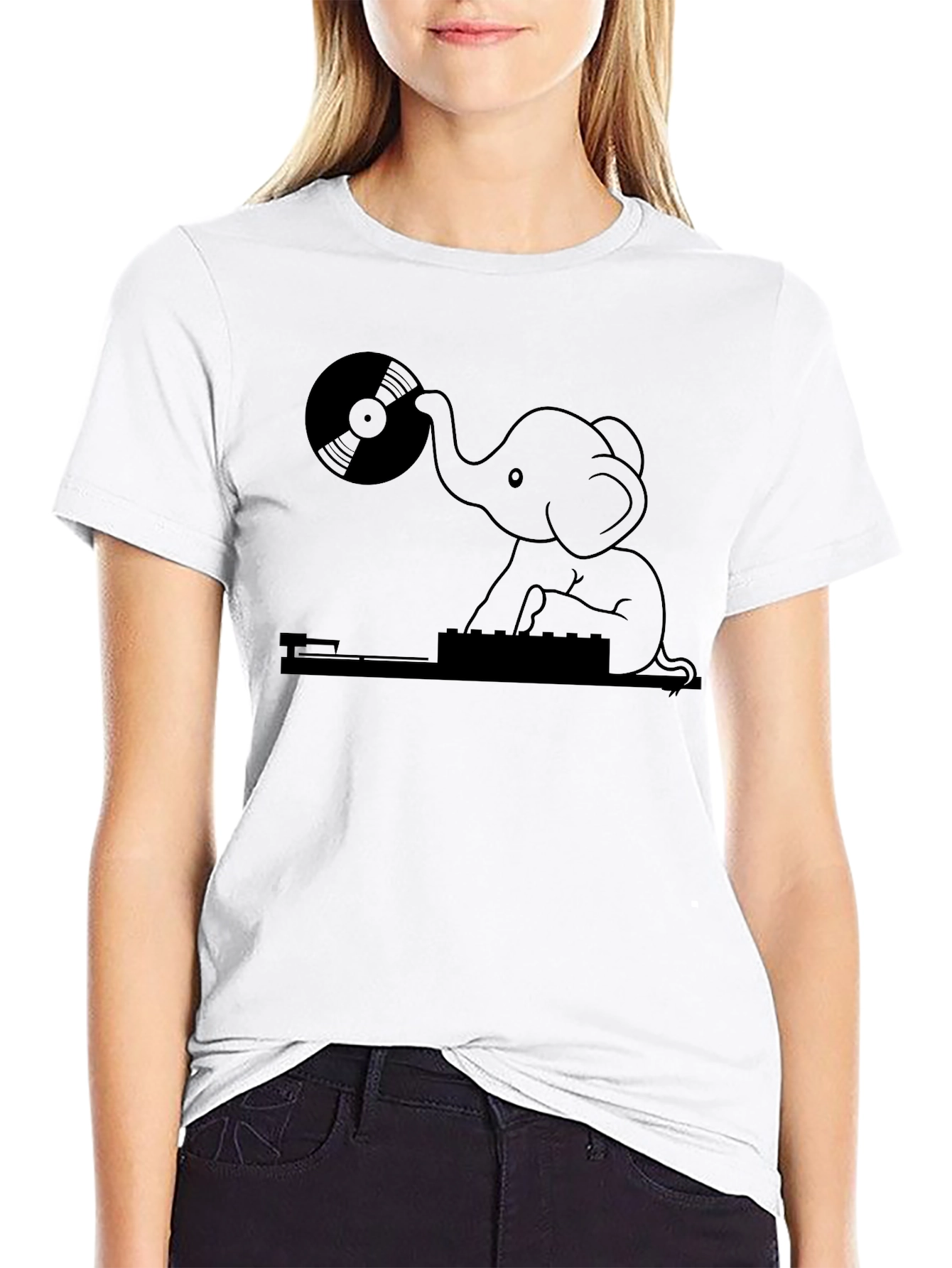 Black DJ Elephant Graphic Tee - Black Casual T-Shirt view 9